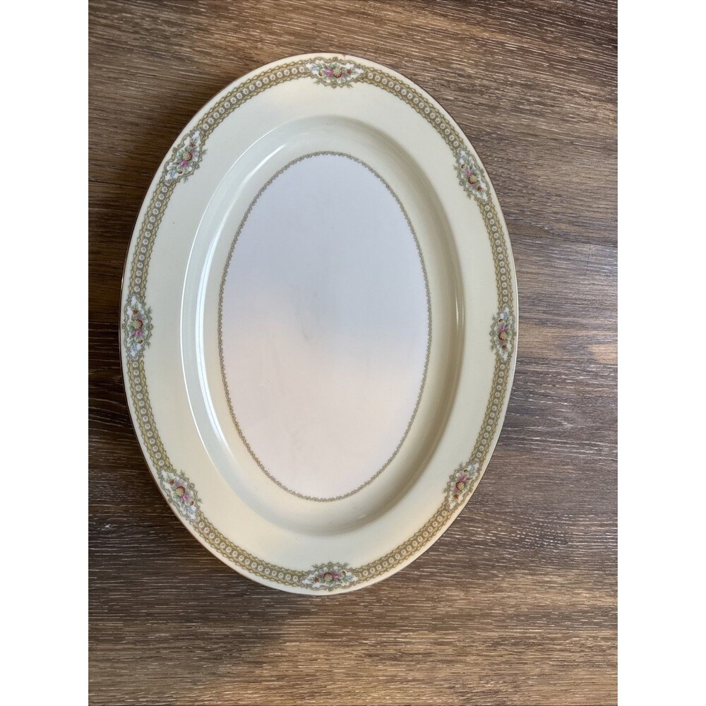 VTG Noritake Rodista 590  Dinner Plate 11”x 8 1/2  Oval Gold Trim